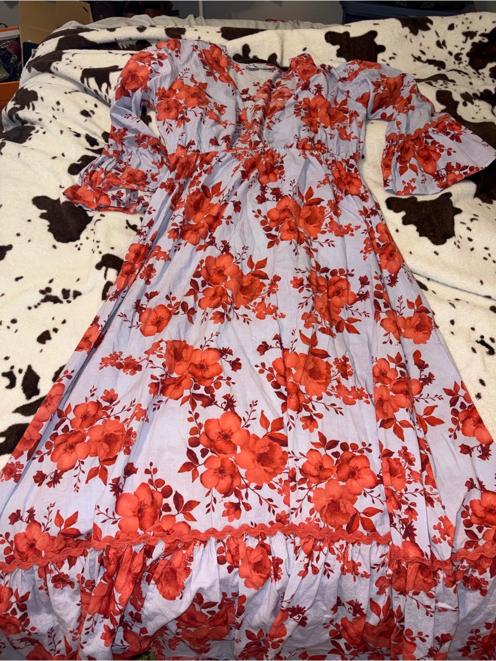 Bindu Floral maxi dress - Lavender with Red Floral Print - Picture 2 of 2
